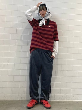 「adidas（アディダス）のFB TPベロア / ファイヤーバード トラックパンツ ベロア / ジャージ / アディダスオリジナルス adidas Originals（その他パンツ）」を使った、RTさん（レディース・160cm）の秋コーディネート
