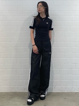 「adidas（アディダス）のガゼル ボールド サンダル / GAZELLE BOLD SANDALS / アディダスオリジナルス adidas Originals（サンダル、ブラック系）」を使った、RTさん（レディース・161cm）の夏コーディネート