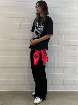 「adidas（アディダス）のサムライ半袖Tシャツ（トップス、ブラック系）」を使った、RTさん（レディース・161cm）の夏コーディネート