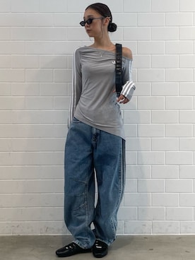 「adidas（アディダス）のアディカラー ムーン バッグ メタリック / アディダスオリジナルス adidas Originals（ショルダーバッグ、ブラック系）」を使った、RTさん（レディース・161cm）の夏コーディネート