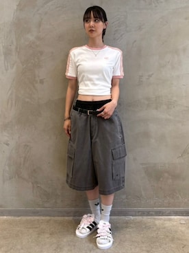 「アイテム（アクセサリー、ピンク系）」を使った、RTさん（レディース・160cm）の夏コーディネート