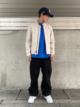 「アイテム（ライダースジャケット、その他）」を使った、HIROTOさん（メンズ・172cm）の春コーディネート
