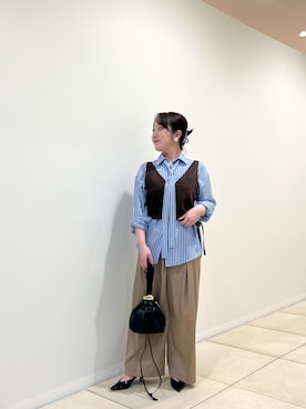 「NOLLEY’S（ノーリーズ）のウォッシャブルソフトボウタイシャツ（シャツ/ブラウス、ブルー系）」を使った、Hori.Aさん（レディース・158cm）の夏コーディネート