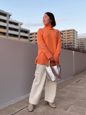 「アイテム（トートバッグ、シルバー系）」を使った、Hori.Aさん（レディース・158cm）の冬コーディネート