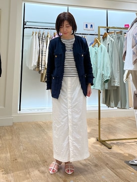 「いまどきジャケット写真」｜「アイテム（ノーカラージャケット）」を使った、ITOさん（レディース・156cm）の春コーディネート