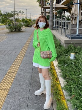 「GAP（ギャップ）のアイテム（ニット/セーター、グリーン系）」を使った、creamyayanoさん（レディース・159cm）の冬コーディネート