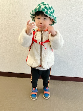 「アイテム（帽子）」を使った、りんちゃんのさん（キッズ・100cm）の冬コーディネート