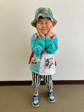「MARKEY'S（マーキーズ）のアイテム（パンツ、ブラック系）」を使った、りんちゃんのさん（キッズ・100cm）の春コーディネート