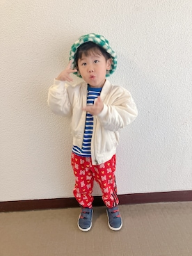 「アイテム（スウェットパンツ）」を使った、りんちゃんのさん（キッズ・100cm）の秋コーディネート