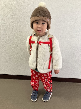 「アイテム（帽子）」を使った、りんちゃんのさん（キッズ・100cm）の秋コーディネート