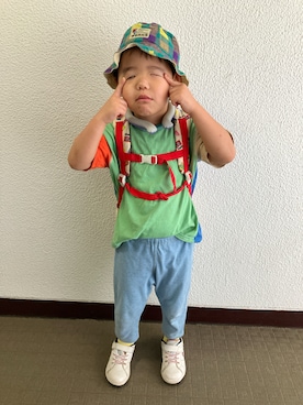 「MARKEY'S（マーキーズ）のアイテム（Tシャツ/カットソー、グリーン系）」を使った、りんちゃんのさん（キッズ・110cm）の夏コーディネート