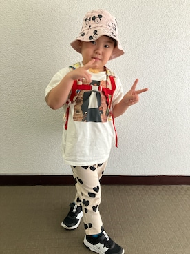 「MARKEY'S（マーキーズ）のアイテム（Tシャツ/カットソー、ホワイト系）」を使った、りんちゃんのさん（キッズ・110cm）の秋コーディネート
