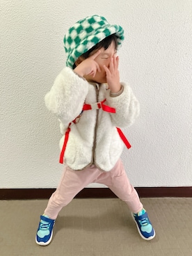 「アイテム（帽子）」を使った、りんちゃんのさん（キッズ・100cm）の冬コーディネート