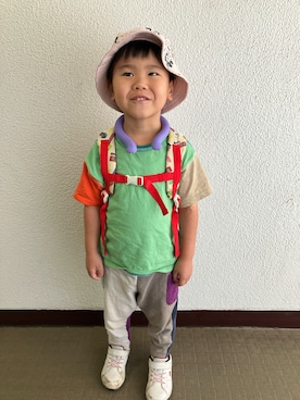 「MARKEY'S（マーキーズ）のアイテム（Tシャツ/カットソー、グリーン系）」を使った、りんちゃんのさん（キッズ・110cm）の夏コーディネート