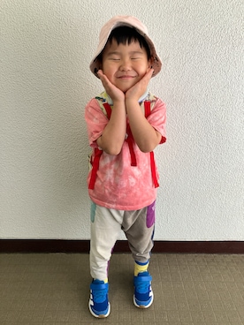「MARKEY'S（マーキーズ）のアイテム（パンツ、グレー系）」を使った、りんちゃんのさん（キッズ・110cm）の夏コーディネート
