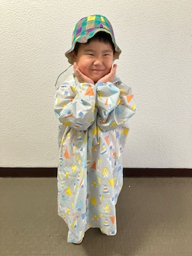 「楽天のやつのアイテム（ハット、グリーン系）」を使った、りんちゃんのさん（キッズ・100cm）の夏コーディネート