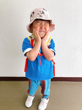 「しまむら（シマムラ）のアイテム（シャツ/ブラウス、ブルー系）」を使った、りんちゃんのさん（キッズ・100cm）の春コーディネート