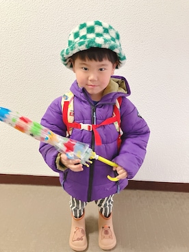 「MARKEY'S（マーキーズ）のアイテム（ブルゾン、パープル系）」を使った、りんちゃんのさん（キッズ・100cm）の春コーディネート