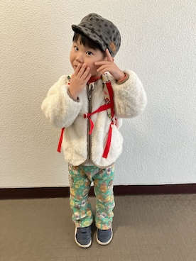 「アイテム（ムートンコート）」を使った、りんちゃんのさん（キッズ・100cm）の秋コーディネート