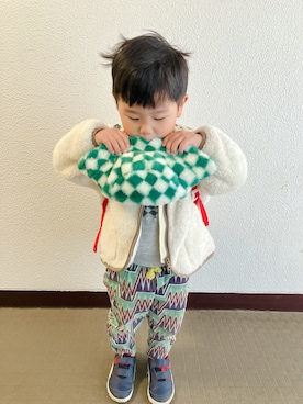 「アイテム（帽子）」を使った、りんちゃんのさん（キッズ・100cm）の秋コーディネート