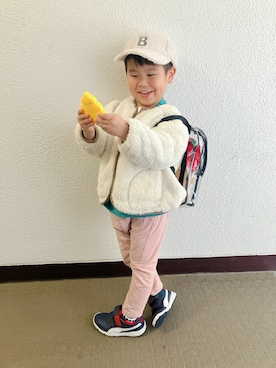 「アイテム（ムートンコート）」を使った、りんちゃんのさん（キッズ・100cm）の秋コーディネート