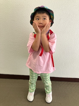 「WIGGLE WIGGLE（ウィグルウィグル）のアイテム（その他パンツ、グリーン系）」を使った、りんちゃんのさん（キッズ・110cm）の夏コーディネート