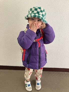 「MARKEY'S（マーキーズ）のアイテム（ブルゾン、パープル系）」を使った、りんちゃんのさん（キッズ・100cm）の冬コーディネート