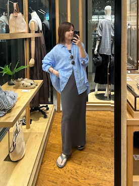 「リネンシャツ」｜ｍｉｎａｍｉさん（レディース・160cm）の夏コーディネート