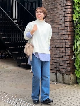 「RIVE DROITE（リヴドロワ）の【A・MONN】フレアデニムパンツ（デニムパンツ、ブルー系）」を使った、ｍｉｎａｍｉさん（レディース・160cm）の秋コーディネート