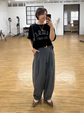 「RIVE DROITE（リヴドロワ）の【Yossshiiii企画/即完売につき再販売/新色追加】R.D.S.CロゴTe（Tシャツ/カットソー、ブラック系）」を使った、ｍｉｎａｍｉさん（レディース・160cm）の夏コーディネート