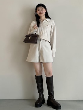 「VIS（ビス）の【洗える】ジャージメルトンショートパンツ（その他パンツ）」を使った、yuiさん（レディース・167cm）の冬コーディネート