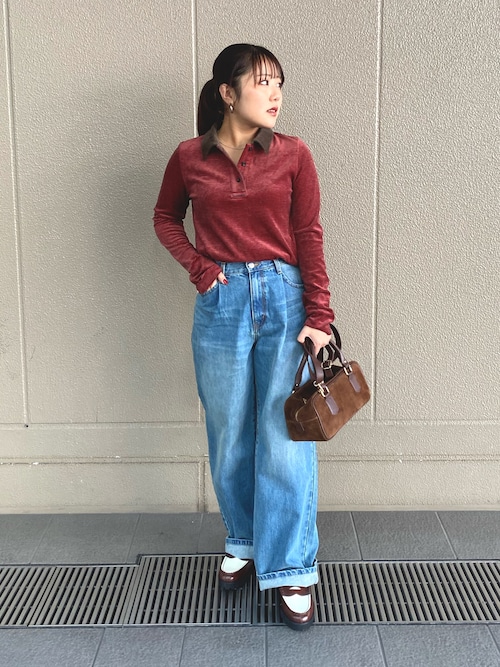 mici/ROSE BUD ベロアボーダーポロシャツ ROSE BUD（ローズバッド） ポロシャツ ポロ (mici)POLO COLLAR STRIPE