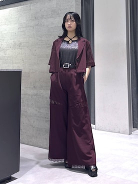 「HARE（ハレ）の2WAYスクエアラメニットタンクトップ(HARE)（タンクトップ、ブラック系）」を使った、ぽんさん（レディース・155cm）の春コーディネート