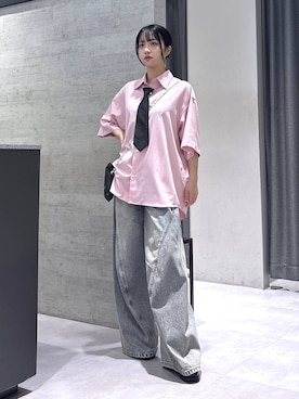「HARE（ハレ）のネクタイネックレス(HARE)（ネクタイ、ブラック系）」を使った、ぽんさん（レディース・155cm）の夏コーディネート