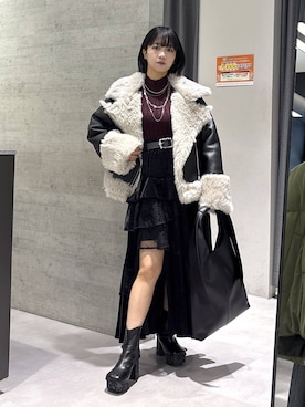 「アイテム（ムートンコート）」を使った、ぽんさん（レディース・155cm）の秋コーディネート