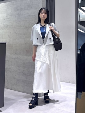 「HARE（ハレ）のボールミックスラリエットネックレス(HARE)（ネックレス、ホワイト系）」を使った、ぽんさん（レディース・155cm）の春コーディネート