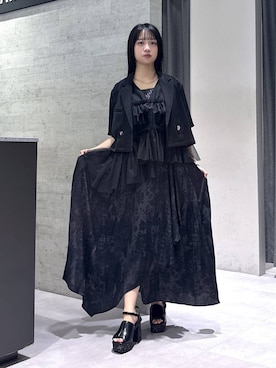 「HARE（ハレ）のコラージュガラフレアスカート(HARE)（スカート、ブラック系）」を使った、ぽんさん（レディース・155cm）の夏コーディネート