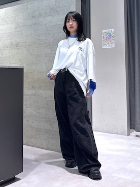 「HARE（ハレ）の【新世紀エヴァンゲリオン×HARE】シアーカットLS(HARE)（Tシャツ/カットソー、ホワイト系）」を使った、ぽんさん（レディース・155cm）の夏コーディネート