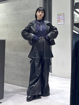 「アイテム（ライダースジャケット）」を使った、ぽんさん（レディース・155cm）の秋コーディネート