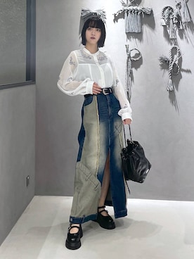 「HARE（ハレ）のアイテム（デニムスカート）」を使った、ぽんさん（レディース・155cm）の夏コーディネート