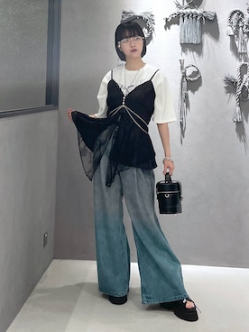 「アイテム（サスペンダー）」を使った、ぽんさん（レディース・155cm）の夏コーディネート