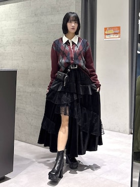 「HARE（ハレ）のアーガイルガラニットカーディガン(HARE)（カーディガン/ボレロ）」を使った、ぽんさん（レディース・155cm）の秋コーディネート