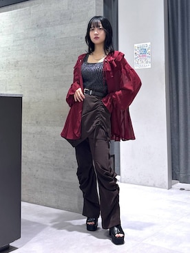 「HARE（ハレ）のギャザーミニスカツキパンツ(HARE)（その他パンツ、ブラウン系）」を使った、ぽんさん（レディース・155cm）の夏コーディネート