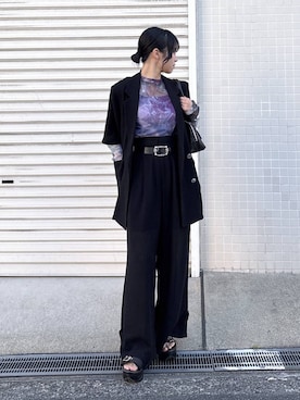 「HARE（ハレ）の2WAYスクエアラメニットタンクトップ(HARE)（タンクトップ、ブラック系）」を使った、ぽんさん（レディース・155cm）の春コーディネート