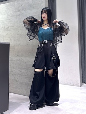 「HARE（ハレ）のラメメッシュスニーカー(HARE)（スニーカー、ブラック系）」を使った、ぽんさん（レディース・155cm）の夏コーディネート