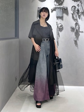 「アイテム（サンダル、ブラック系）」を使った、ぽんさん（レディース・155cm）の夏コーディネート