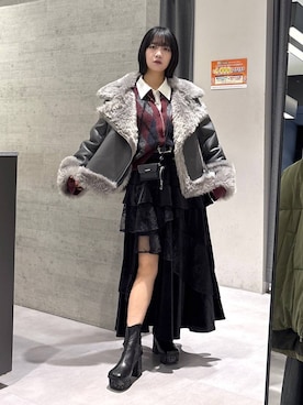 「アイテム（ムートンコート）」を使った、ぽんさん（レディース・155cm）の秋コーディネート