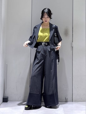 「HARE（ハレ）の2WAYスクエアラメニットタンクトップ(HARE)（タンクトップ、イエロー系）」を使った、ぽんさん（レディース・155cm）の春コーディネート