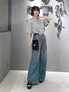 「HARE（ハレ）のレザーウエスタンベルト(HARE)（ベルト）」を使った、ぽんさん（レディース・155cm）の夏コーディネート