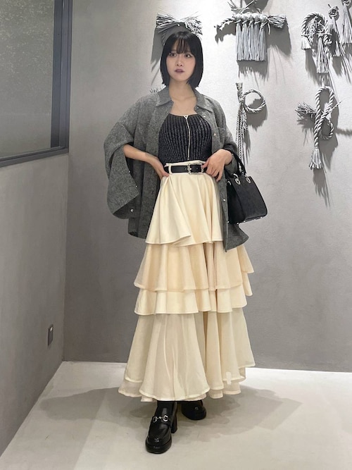 HARE ハレ フェイクレザーシアーティアードスカート ロングスカート ブラック HARE｜フェイクレザーシアーティアードスカート | Rakuten